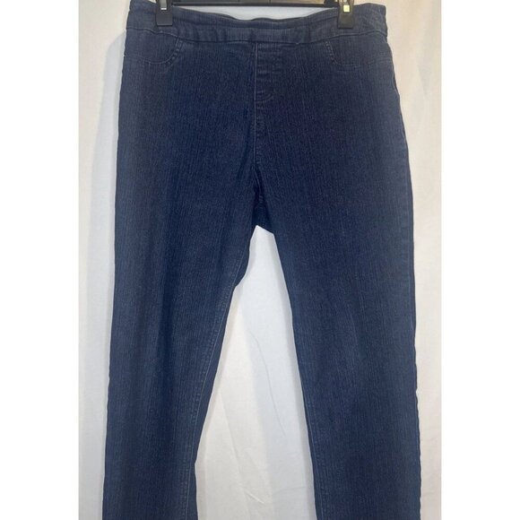 Soft Surroundings Women’s Dark Wash Blue Pull On Denim Crop Jeans Sz M Stretch - Picture 2 of 10